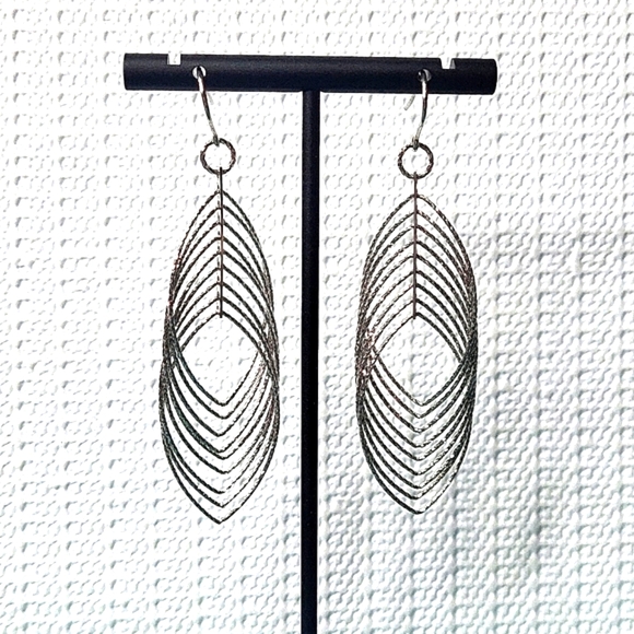 Hammered 925 Sterling Silver Dangle  Earrings 3" Made In Italy - Picture 1 of 10